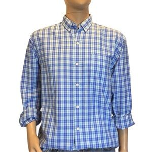 Izod Mens Size M Button Down Shirt Blue Plaid Long Sleeve Casual Cotton Blend